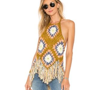 Free People Summer Love Crochet Fringe Halter M